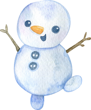 Watercolor winter illustration, cute snowman